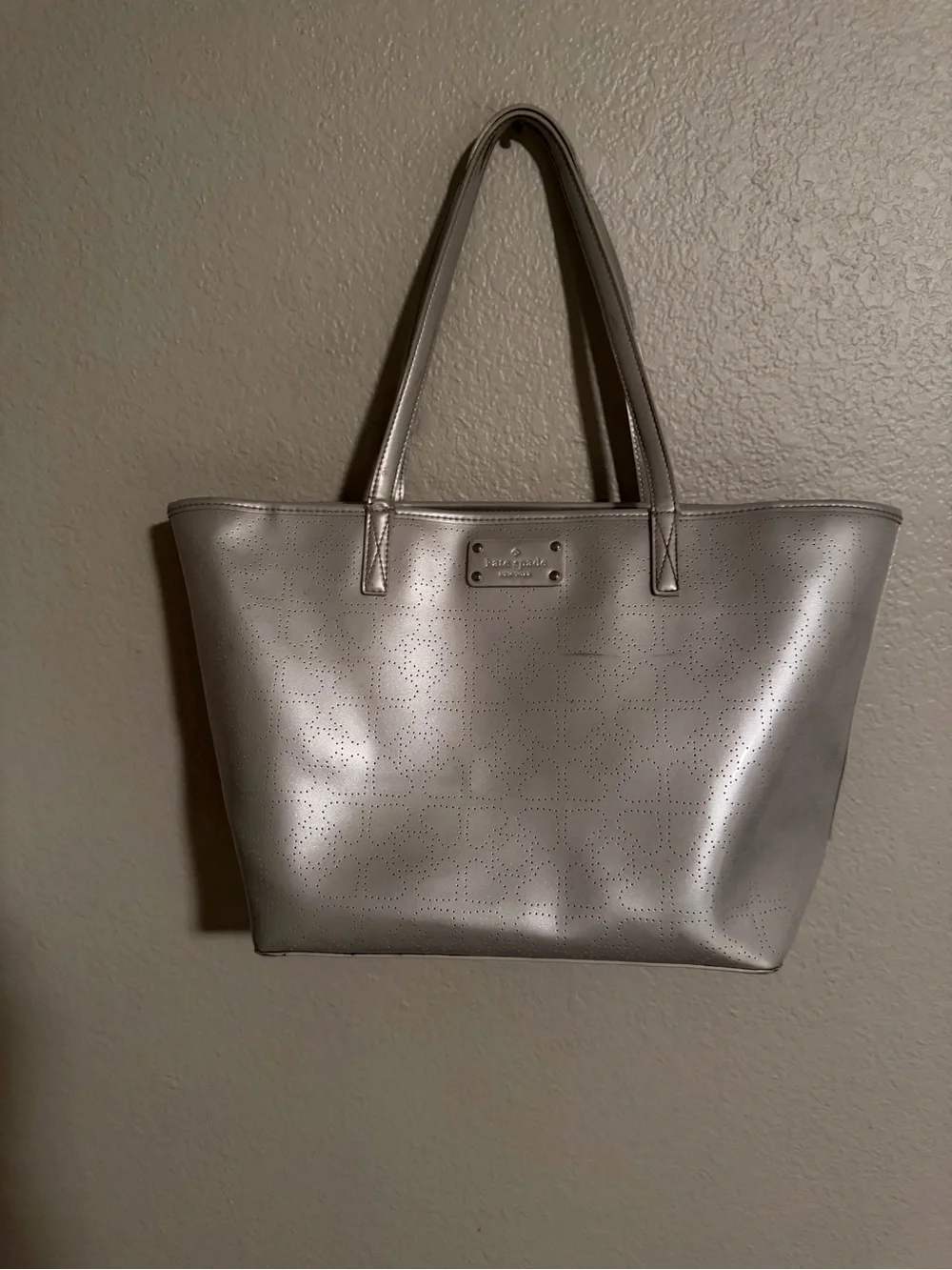 kate spade harmony Metallic Silver Perforated Leather Tote